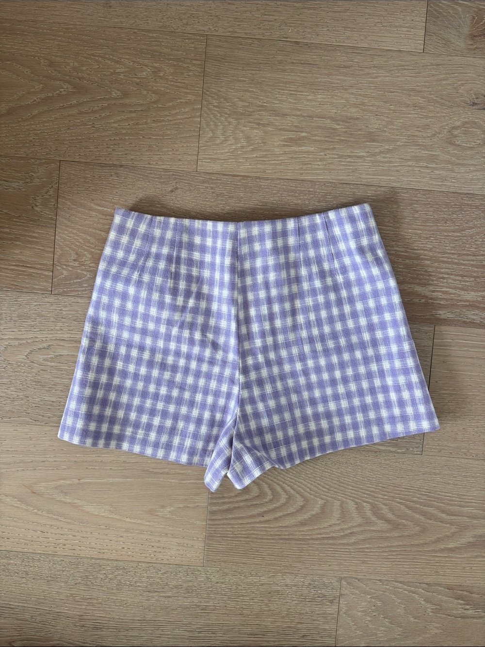 ZARA Purple & White Gingham Check High Rise Shorts Stretch M - Picture 3 of 3